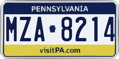 PA license plate MZA8214