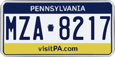 PA license plate MZA8217