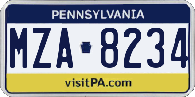PA license plate MZA8234