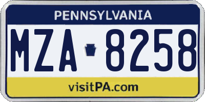 PA license plate MZA8258