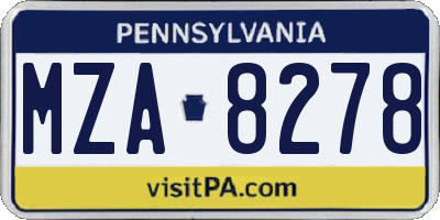 PA license plate MZA8278