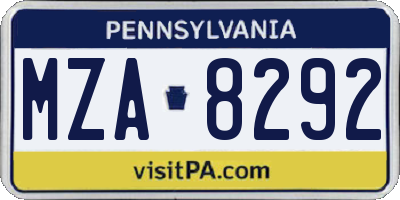 PA license plate MZA8292