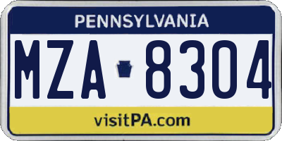 PA license plate MZA8304