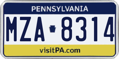PA license plate MZA8314