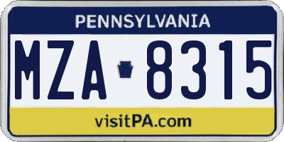 PA license plate MZA8315