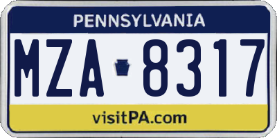 PA license plate MZA8317