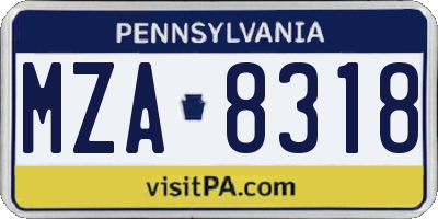 PA license plate MZA8318