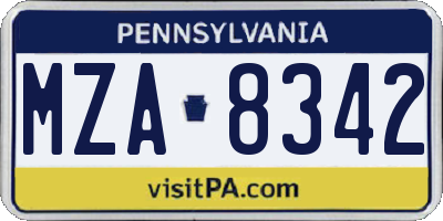 PA license plate MZA8342