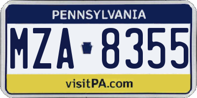 PA license plate MZA8355