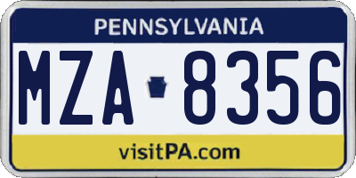 PA license plate MZA8356