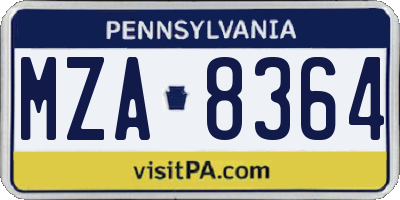PA license plate MZA8364