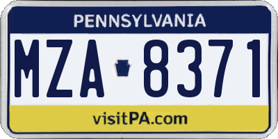 PA license plate MZA8371