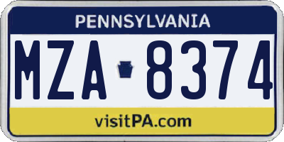 PA license plate MZA8374