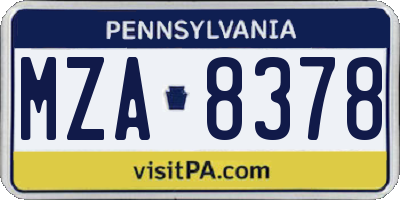 PA license plate MZA8378