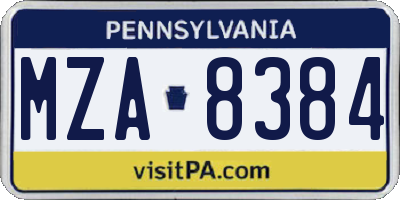 PA license plate MZA8384
