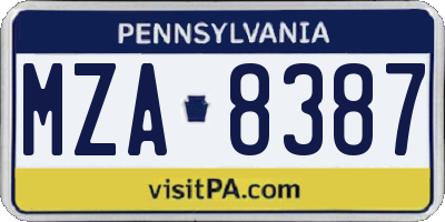 PA license plate MZA8387