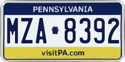PA license plate MZA8392