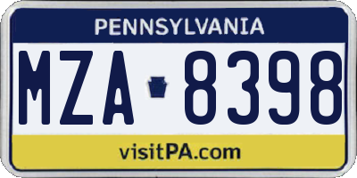 PA license plate MZA8398