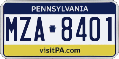 PA license plate MZA8401
