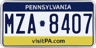 PA license plate MZA8407