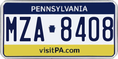 PA license plate MZA8408