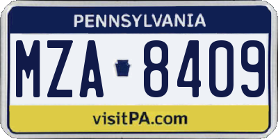 PA license plate MZA8409