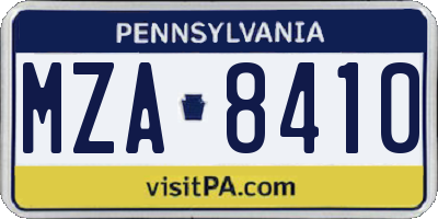 PA license plate MZA8410