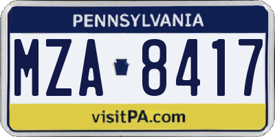 PA license plate MZA8417