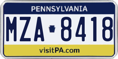 PA license plate MZA8418