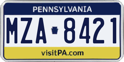 PA license plate MZA8421