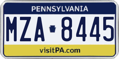 PA license plate MZA8445