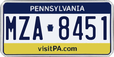 PA license plate MZA8451
