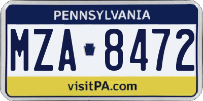 PA license plate MZA8472