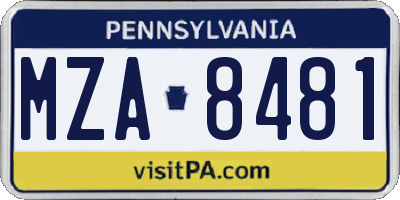 PA license plate MZA8481