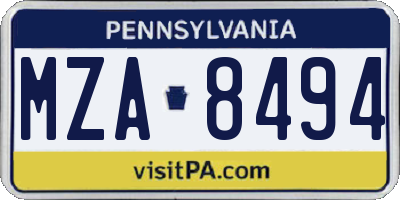 PA license plate MZA8494