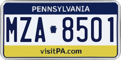 PA license plate MZA8501