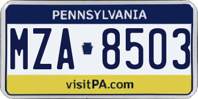 PA license plate MZA8503