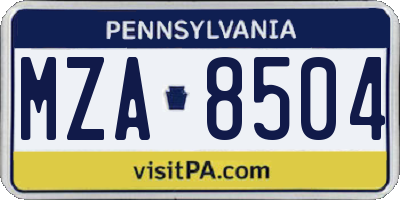 PA license plate MZA8504