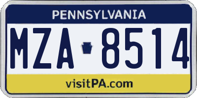 PA license plate MZA8514