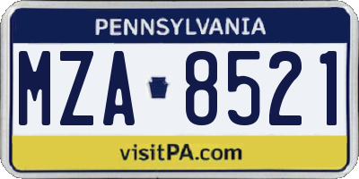 PA license plate MZA8521