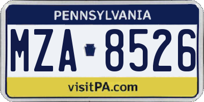 PA license plate MZA8526