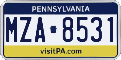 PA license plate MZA8531