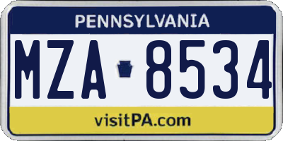 PA license plate MZA8534