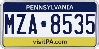 PA license plate MZA8535