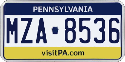PA license plate MZA8536