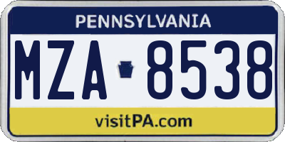 PA license plate MZA8538