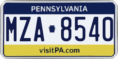 PA license plate MZA8540