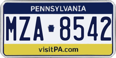 PA license plate MZA8542