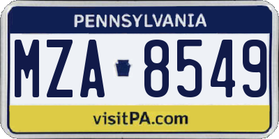 PA license plate MZA8549