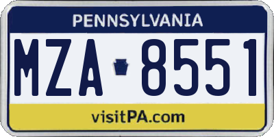 PA license plate MZA8551